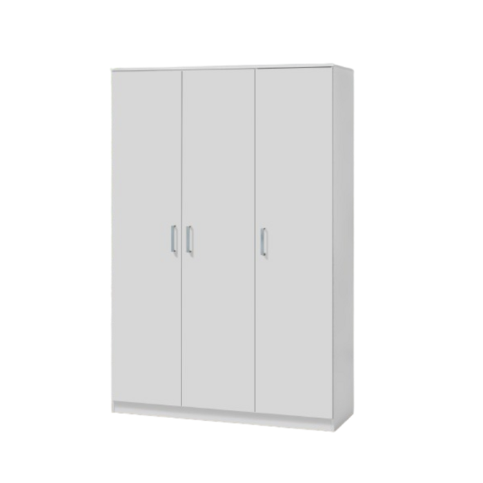 Armoire\Garde robe BURDUR, 3 portes, contemporaine blanche et poignées grises.
