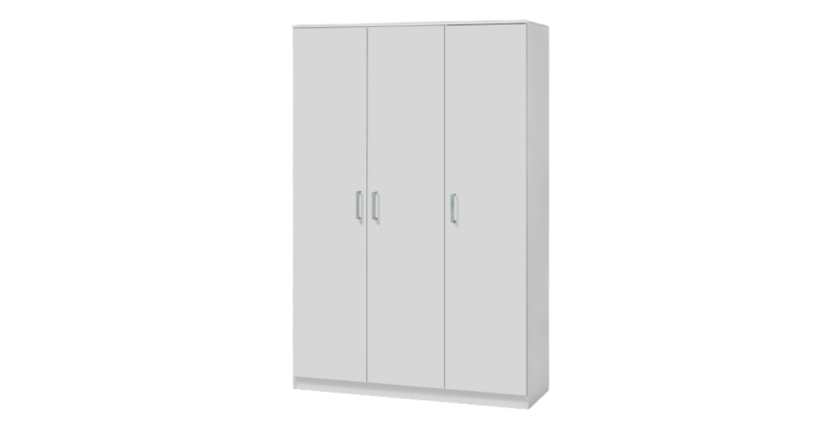 Armoire\Garde robe BURDUR, 3 portes, contemporaine blanche et poignées grises.
