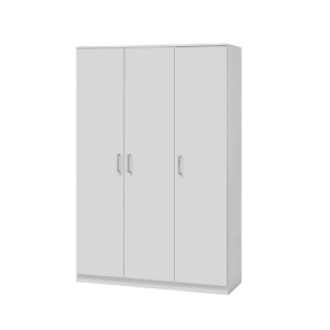 Armoire\Garde robe BURDUR, 3 portes, contemporaine blanche et poignées grises.