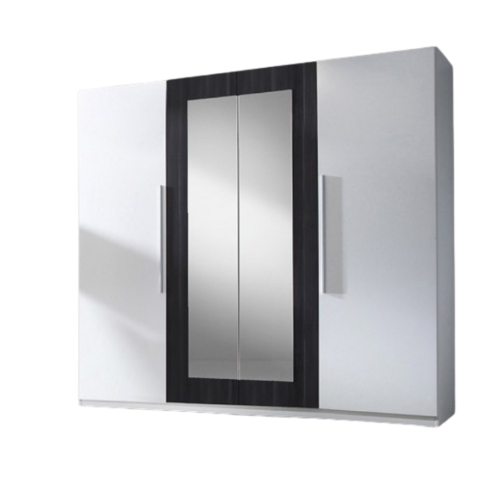Chambre complète Irina coloris blanc et gris anthracite : Lit 180x200 cm + armoire + commode + chevets.