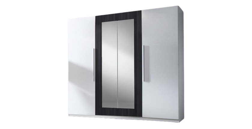 Chambre complète Irina coloris blanc et gris anthracite : Lit 180x200 cm + armoire + commode + chevets.
