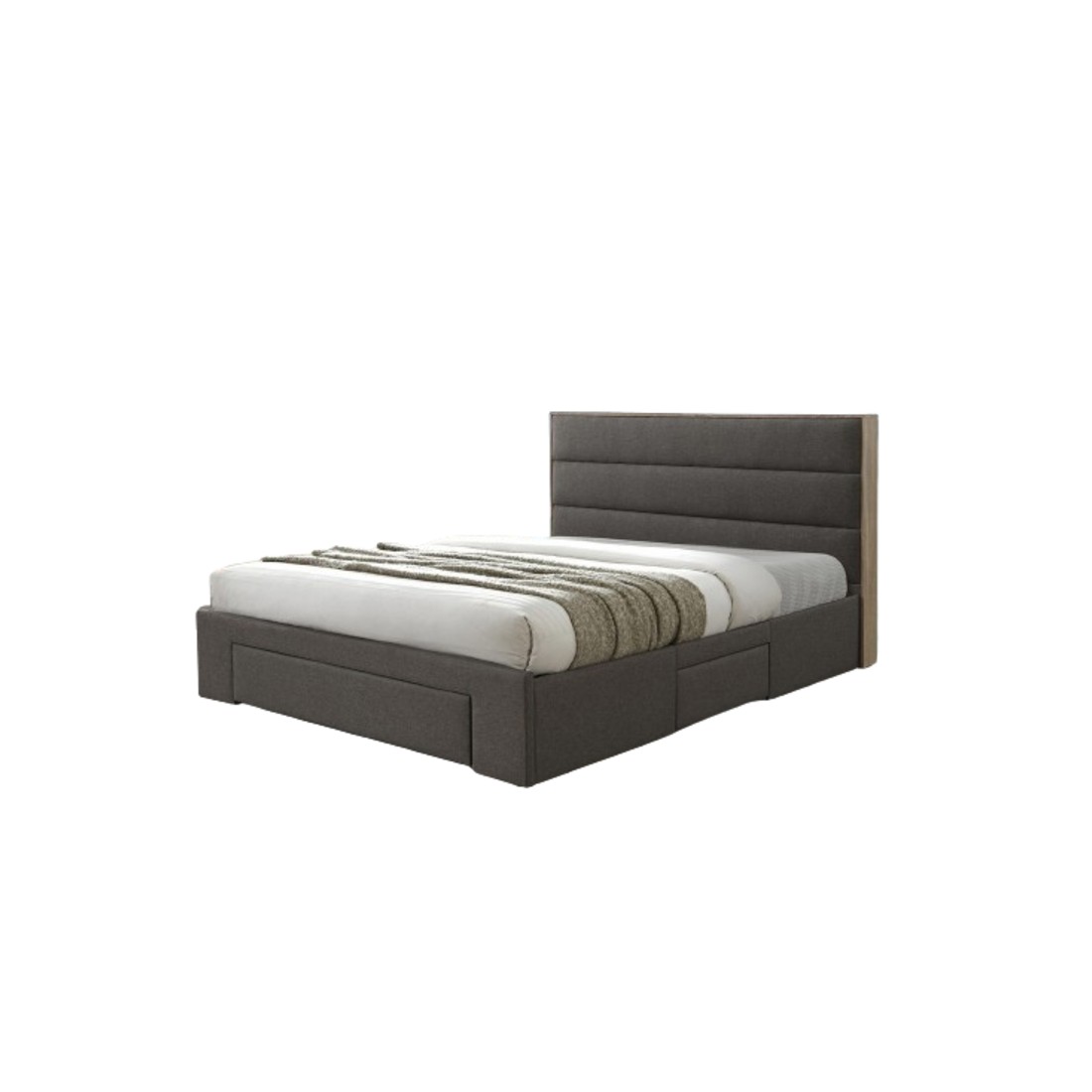 Lit avec tiroirs collection OTTAWA - Couleur grise et chêne - 160x200cm - Sommier inclus