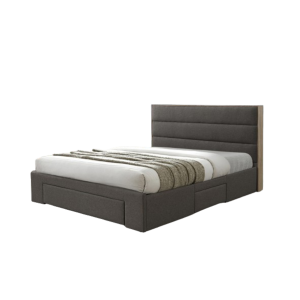 Lit avec tiroirs collection OTTAWA - Couleur grise et chêne - 180x200cm - Sommier inclus