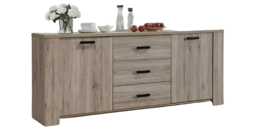 Buffet collection VERMONT, 2 portes et 3 tiroirs. Effet bois.