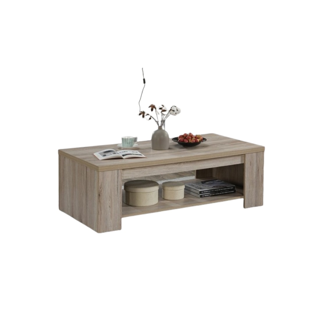 Table basse style rustique 120x90 collection VERMONT effet chêne