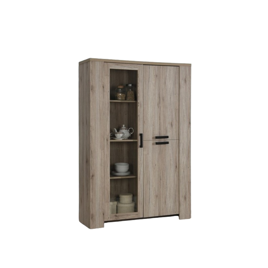 Vitrine trois portes style rustique collection VERMONT coloris chêne.