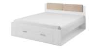 Lit adulte 180x200 avec tiroirs intégrés - Collection FLOYD. Coloris blanc effet bois.