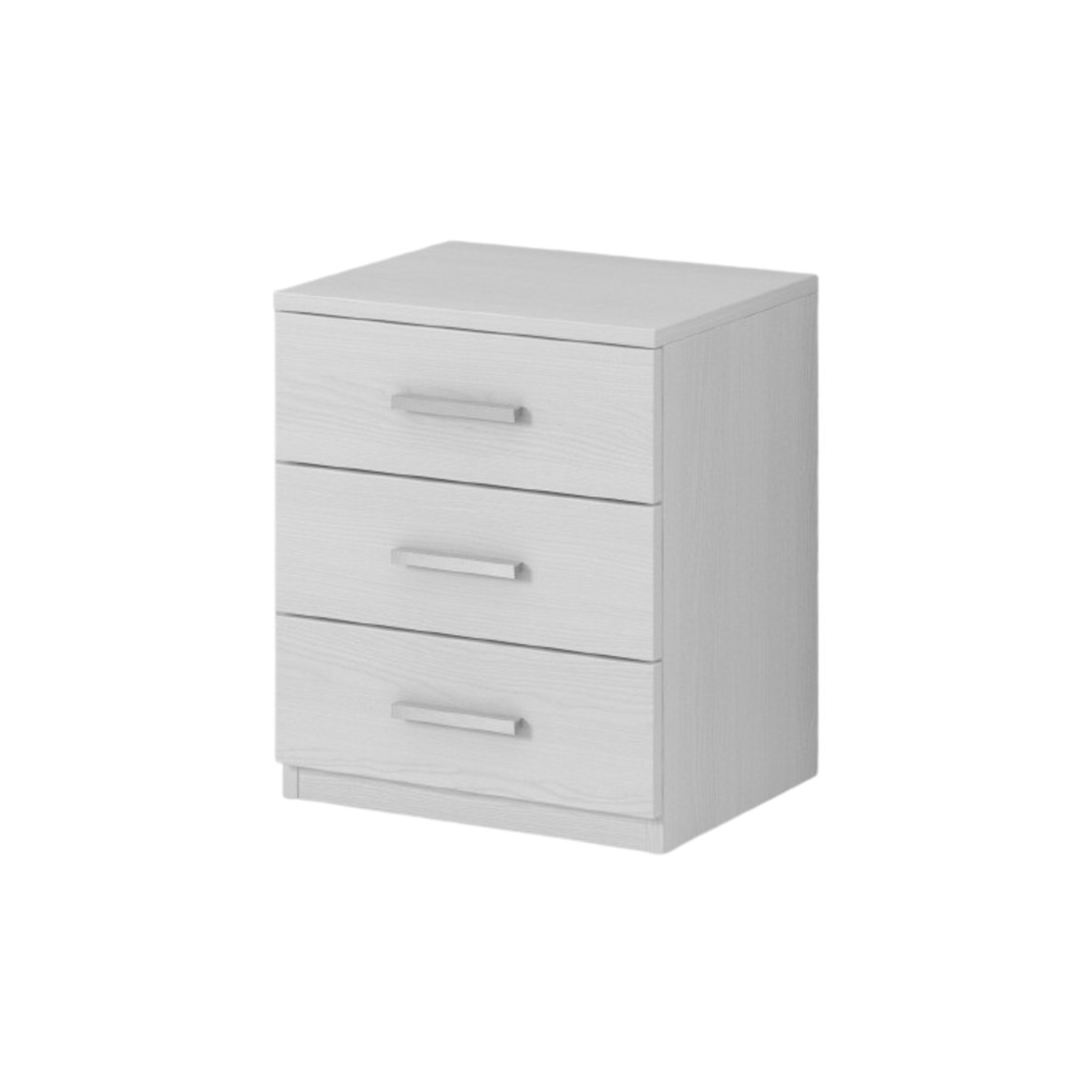 Table de chevet trois tiroirs, collection FLOYD. Coloris blanc effet bois.