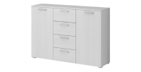 Commode design 2 portes et 4 tiroirs 130cm. Collection FLOYD effet bois blanc