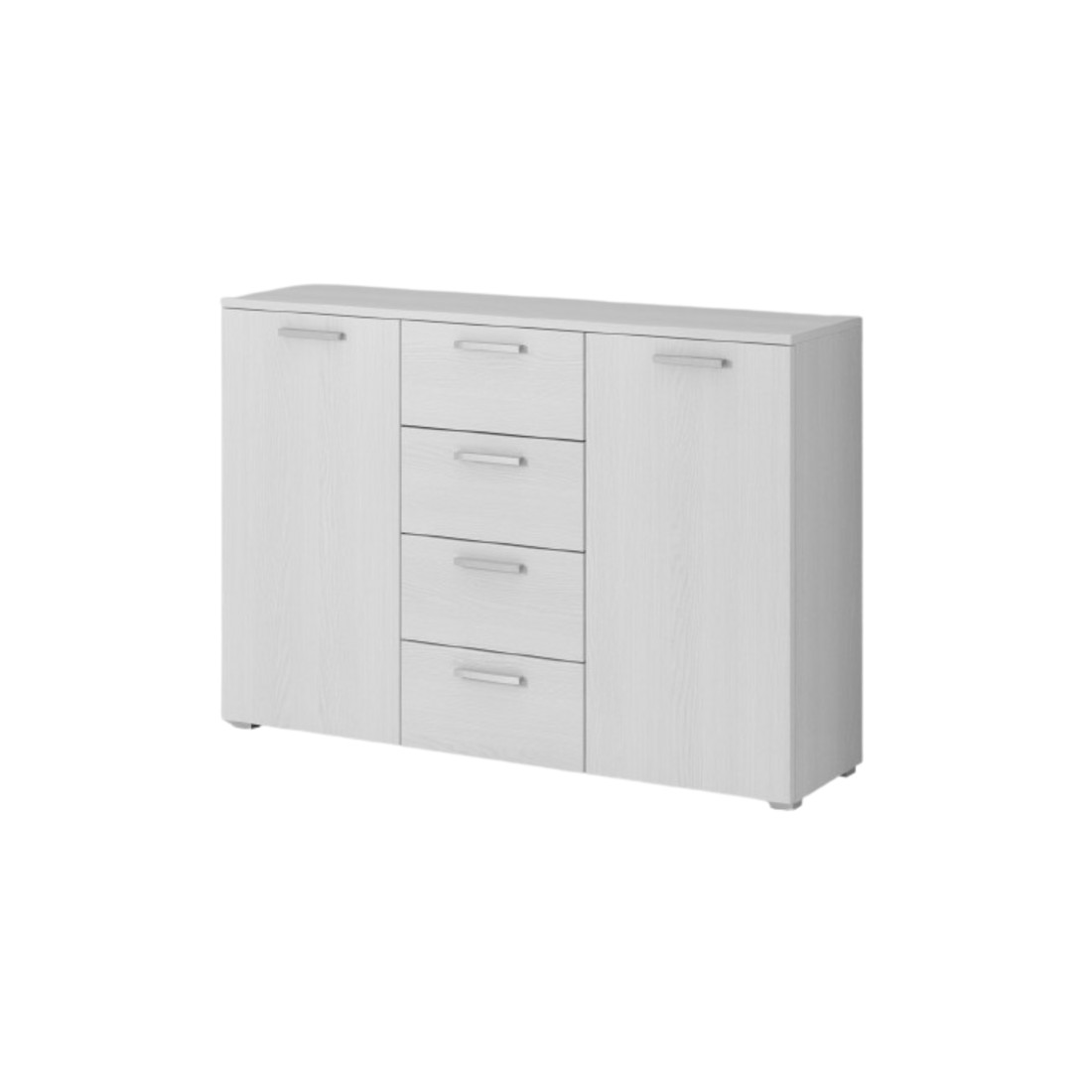 Commode design 2 portes et 4 tiroirs 130cm. Collection FLOYD effet bois blanc