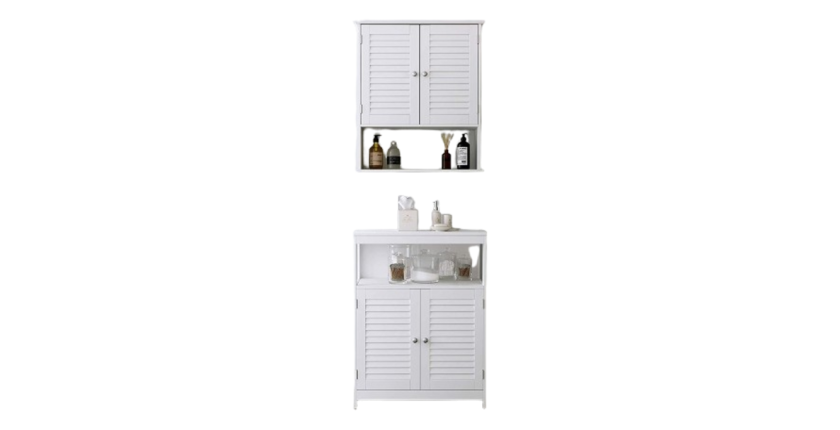 Ensemble de deux meubles de salle de bain collection CLEAN coloris blanc.
