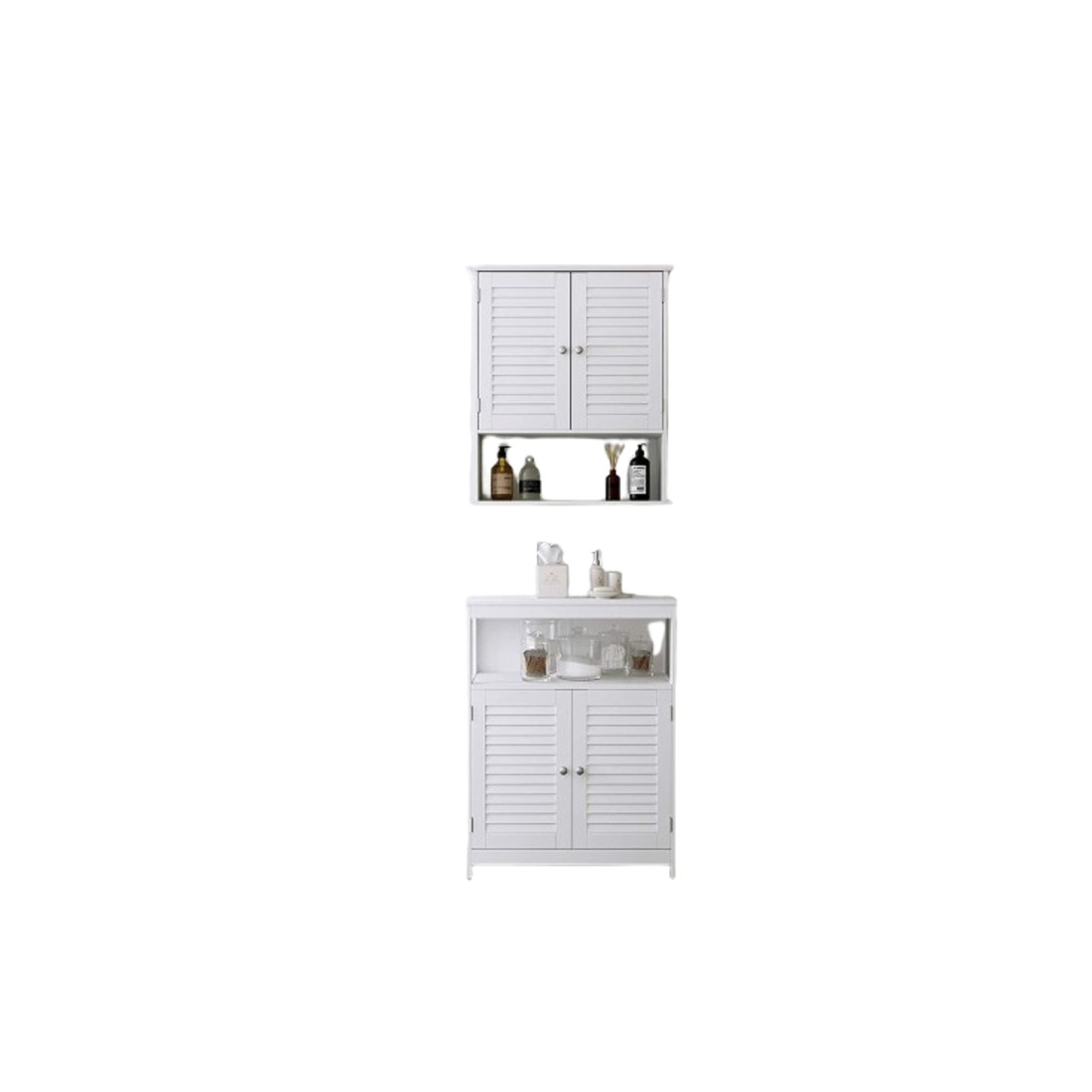 Ensemble de deux meubles de salle de bain collection CLEAN coloris blanc.