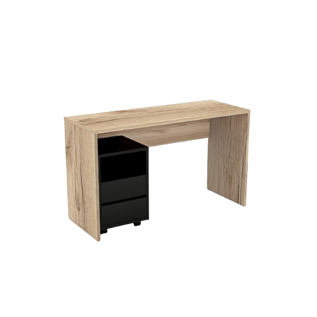 Bureau droit design avec caisson de rangement collection KINSALE coloris chêne sonoma et noir.