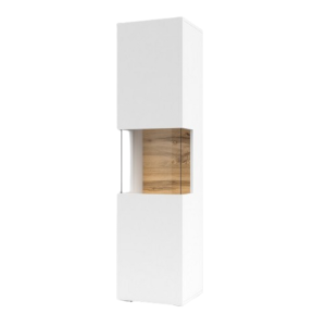 Vitrine 1 porte partiellement vitrée collection EVA. Couleur blanc et chêne.