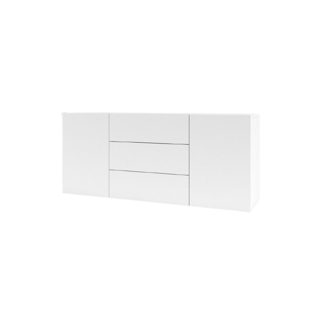 Buffet 140cm collection EVA 2 portes et 3 tiroirs. Couleur blanc et chêne.