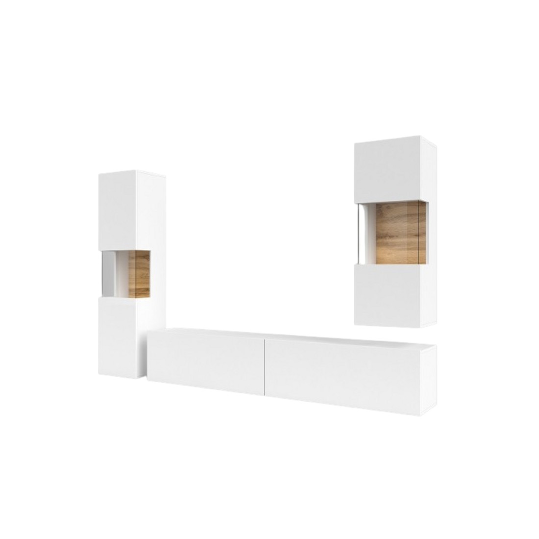 Ensemble de 3 meubles de salon collection EVA. Couleur blanc et chêne.