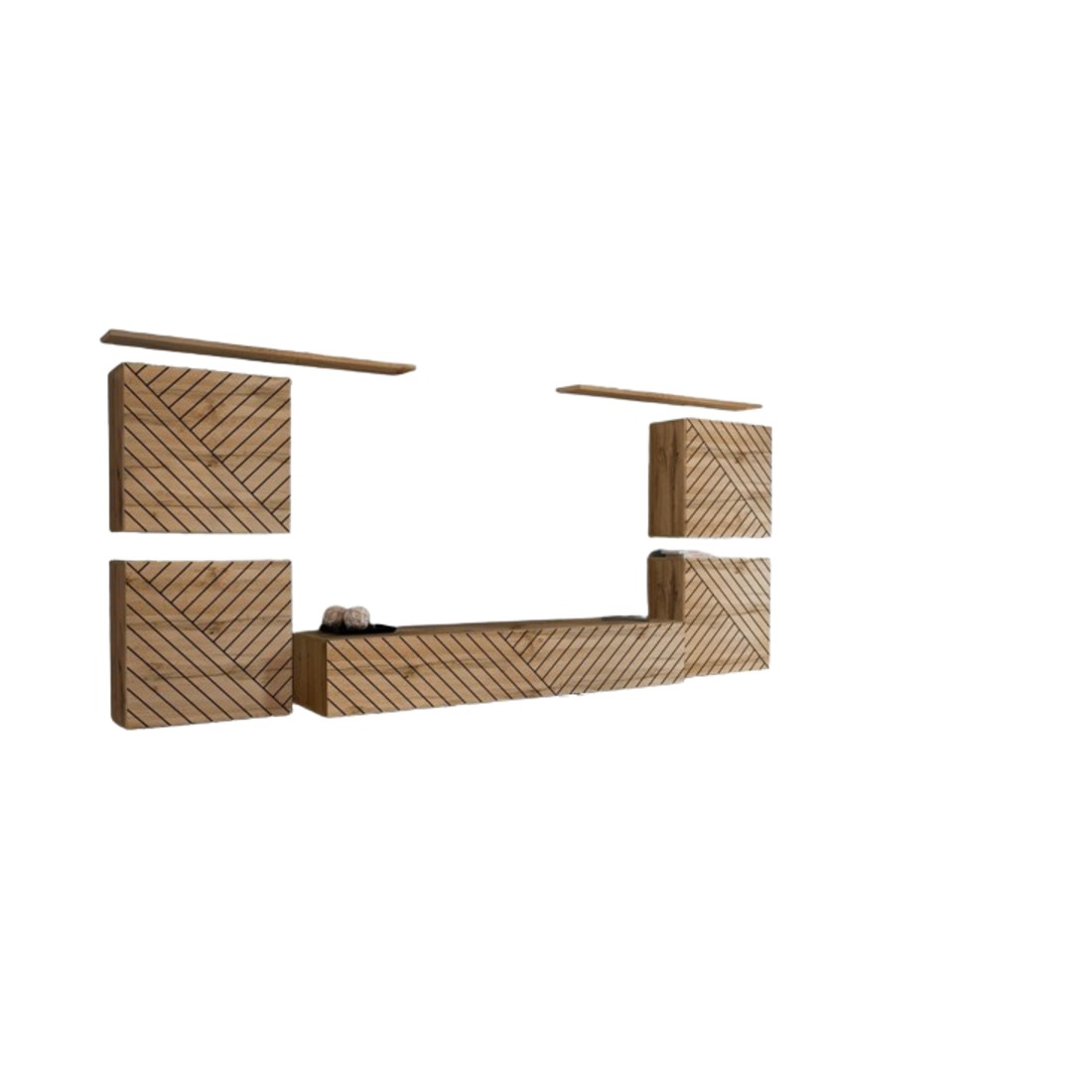 Ensemble meuble salon SWITCH IV design, coloris chêne wotan finitions fraisées.