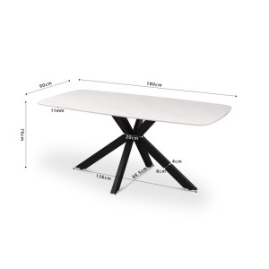 Table à manger VINCI longueur 180cm avec plateau de 12mm en pierre effet marbre blanc