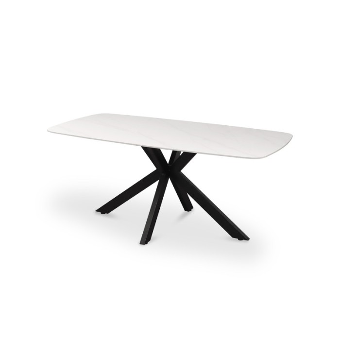 Table à manger VINCI longueur 180cm avec plateau de 12mm en pierre effet marbre blanc