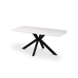 Table à manger VINCI longueur 180cm avec plateau de 12mm en pierre effet marbre blanc