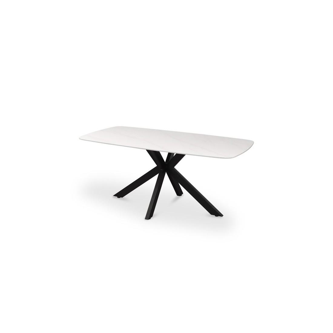 Table à manger VINCI longueur 180cm avec plateau de 12mm en pierre effet marbre blanc