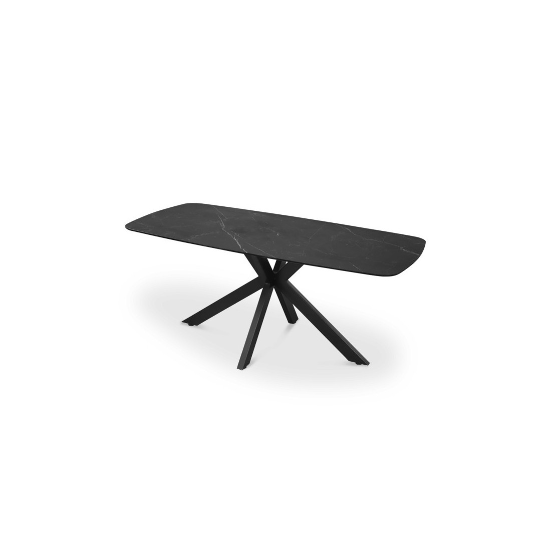 Table à manger VINCI longueur 180cm avec plateau de 10mm en pierre effet marbre noir