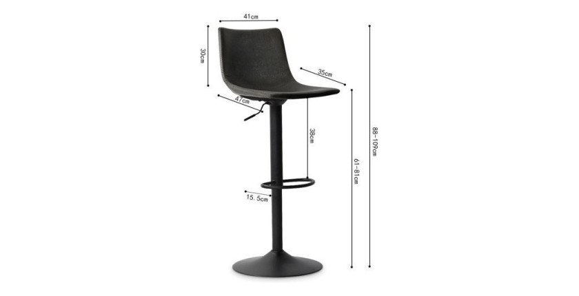 Tabouret de bar style vintage coloris noir. Collection SOUL