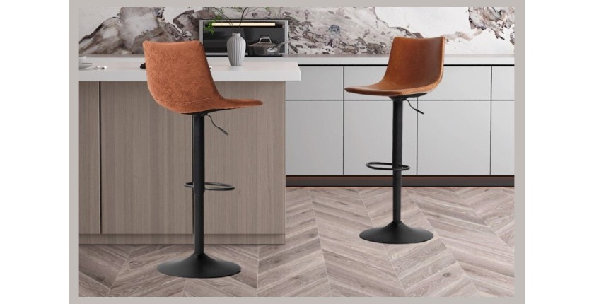 Tabouret de bar style vintage coloris cognac. Collection SOUL