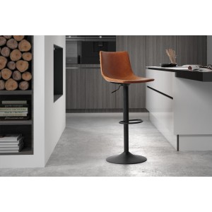 Tabouret de bar style vintage coloris cognac. Collection SOUL