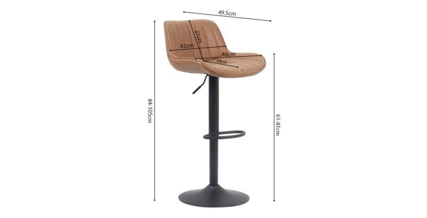 Tabouret de bar style vintage coloris cognac. Collection FERNAND