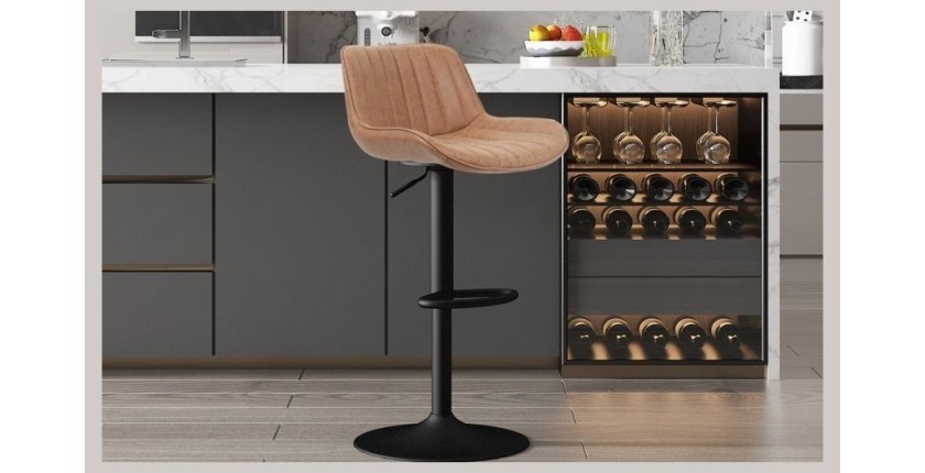 Tabouret de bar style vintage coloris cognac. Collection FERNAND