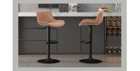 Tabouret de bar style vintage coloris cognac. Collection FERNAND