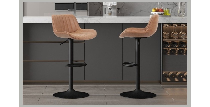 Tabouret de bar style vintage coloris cognac. Collection FERNAND