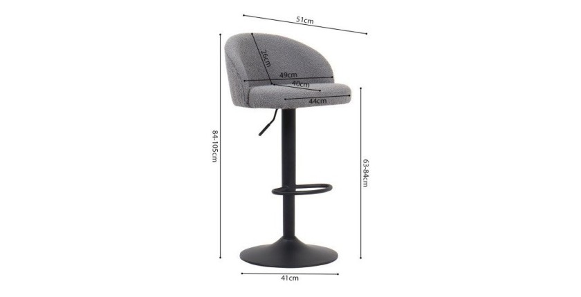 Tabouret de bar style vintage coloris gris. Collection HYDRA