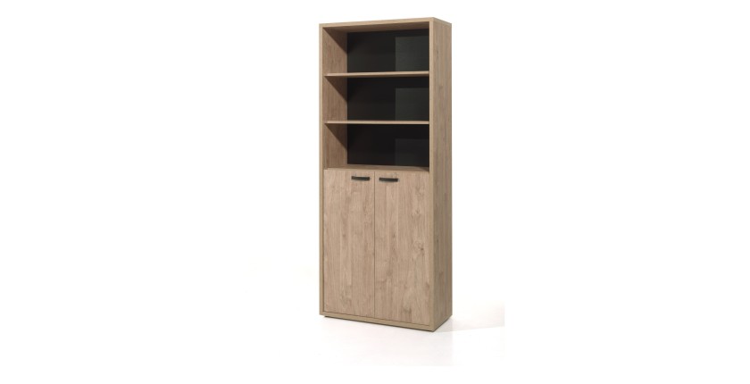 Bibliothèque de Bureau - Meuble 2 Portes et étagères coloris Chêne Doré | Collection DEPÉ | Meublorama