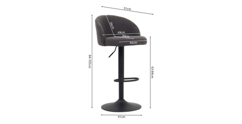 Tabouret de bar style vintage coloris gris. Collection HYDRA