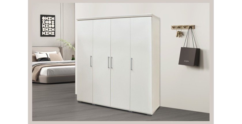 Armoire, garde-robe, collection TOM, 4 portes 160 cm, penderie intégrée coloris blanc
