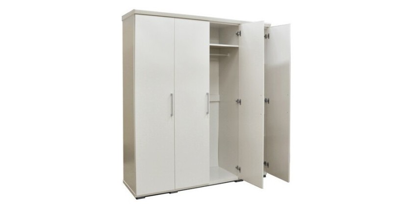 Armoire, garde-robe, collection TOM, 4 portes 160 cm, penderie intégrée coloris blanc