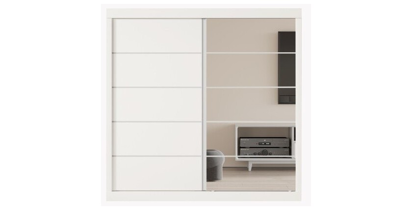 Garde Robe MILS, armoire 2 portes coulissantes avec miroir coloris blanc