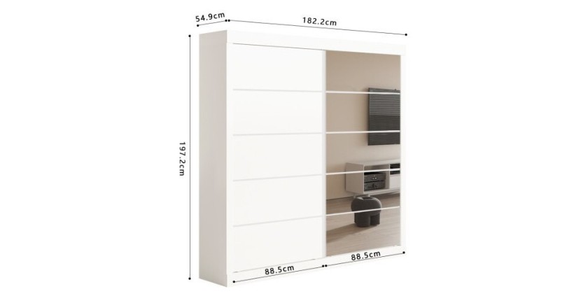 Garde Robe MILS, armoire 2 portes coulissantes avec miroir coloris blanc