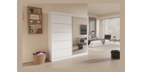 Garde Robe MILS, armoire 2 portes coulissantes avec miroir coloris blanc
