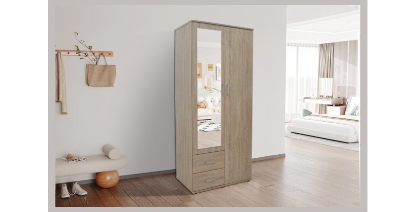 Armoire TOM 2 portes avec miroir Sonoma