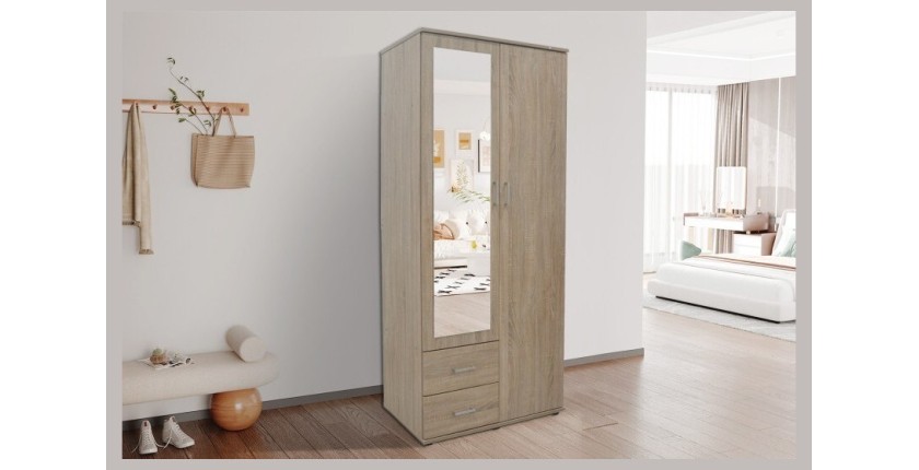 Armoire TOM 2 portes avec miroir Sonoma
