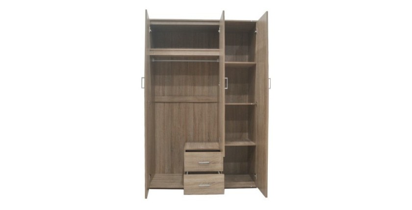 Armoire, garde-robe, avec miroir collection TOM, 3 portes 120 cm, penderie intégrée chêne sonoma