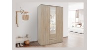 Armoire, garde-robe, avec miroir collection TOM, 3 portes 120 cm, penderie intégrée chêne sonoma
