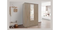 Armoire, garde-robe, avec miroir collection TOM, 3 portes 120 cm, penderie intégrée chêne sonoma