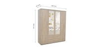 Armoire, garde-robe, avec miroir collection TOM, 4 portes 160 cm, penderie intégrée chêne sonoma