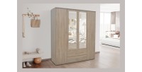 Armoire, garde-robe, avec miroir collection TOM, 4 portes 160 cm, penderie intégrée chêne sonoma