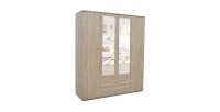 Armoire, garde-robe, avec miroir collection TOM, 4 portes 160 cm, penderie intégrée chêne sonoma