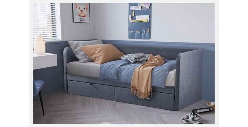Lit avec revêtement en tissu 90x200 cm SAMMY, coloris gris foncé